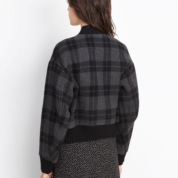 NWT $595 Vince Tonal Plaid Wool-knit Bomber Jacket In Black - Picture 3 of 6